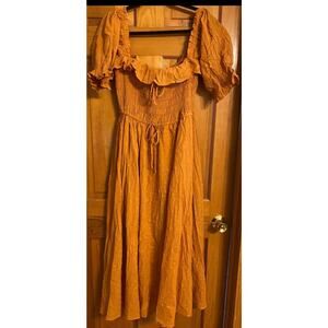 R.YIPOSHA Elastic Square Neck Ruffled Half Sleeve Dress XL 16/18‎